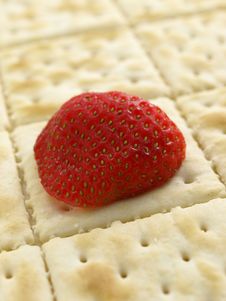Strawberry Half On Sheet Of Crackers Stock Photos