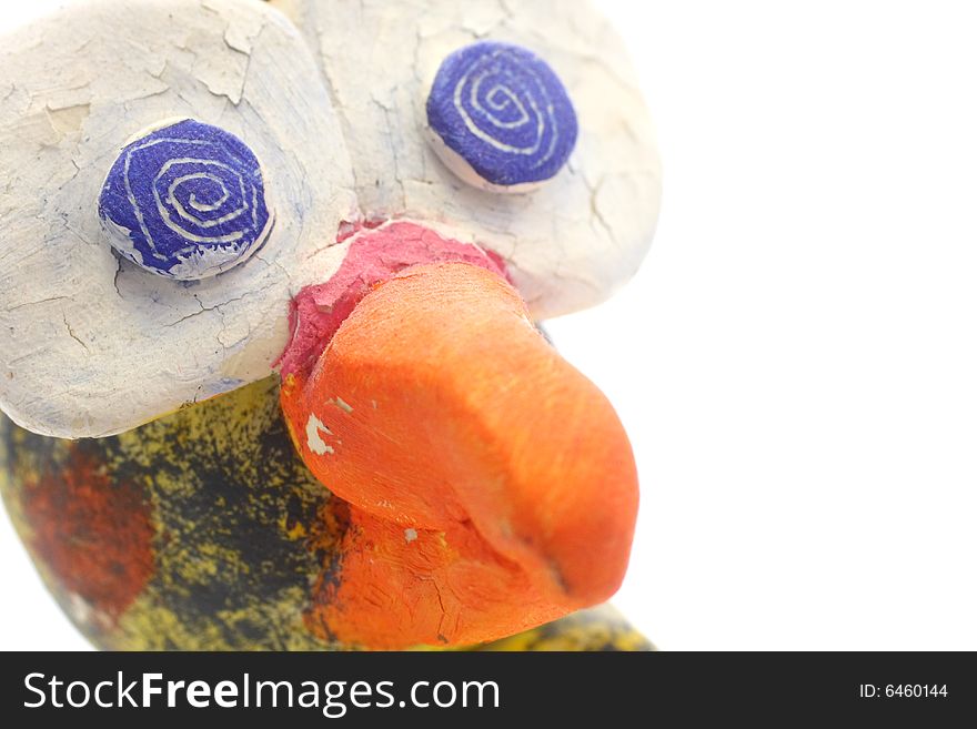 Hand painted clay Cockatiel Statuette in a cartoon style on white
