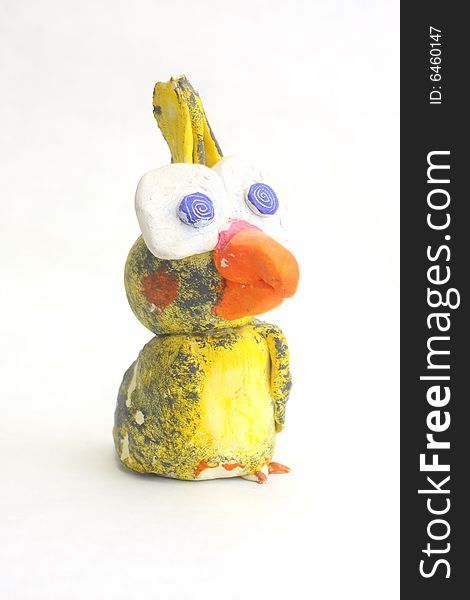 Hand painted clay Cockatiel Statuette in a cartoon style on white