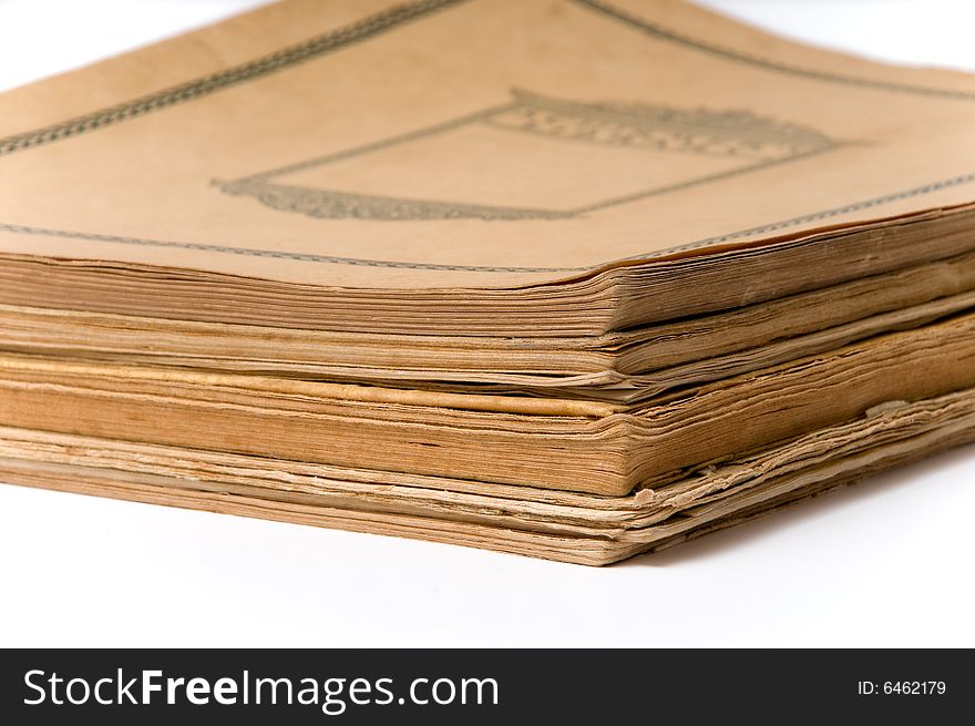 Antique text books isolated over white background
