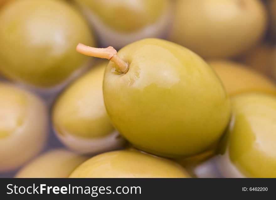 Green olives in the oil