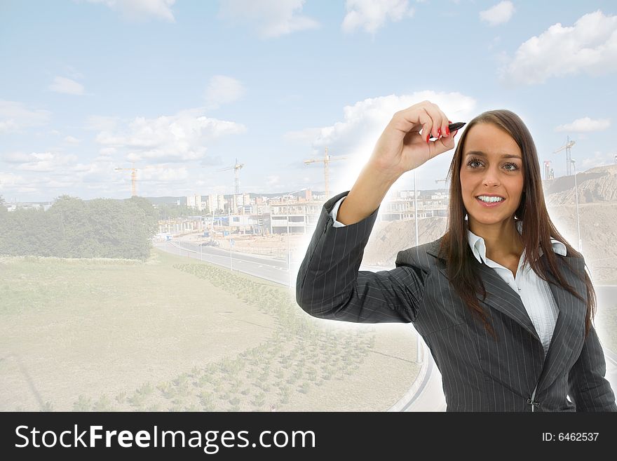 Business woman advertises real estate