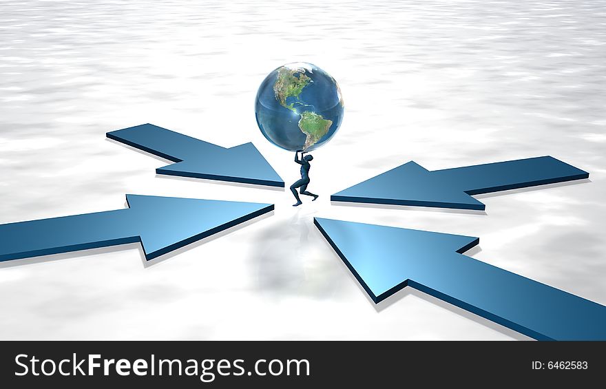 3d image with arrows and globe. 3d image with arrows and globe