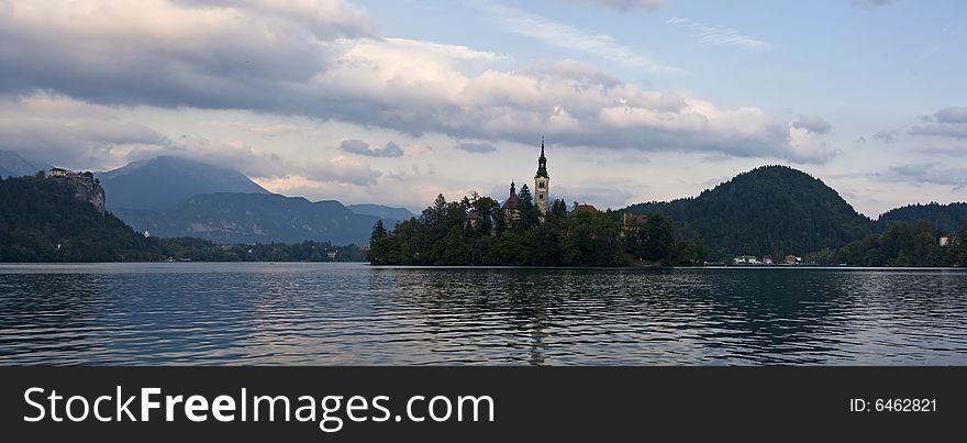 Twilight is falling on Bled and its peaceful island. Twilight is falling on Bled and its peaceful island.