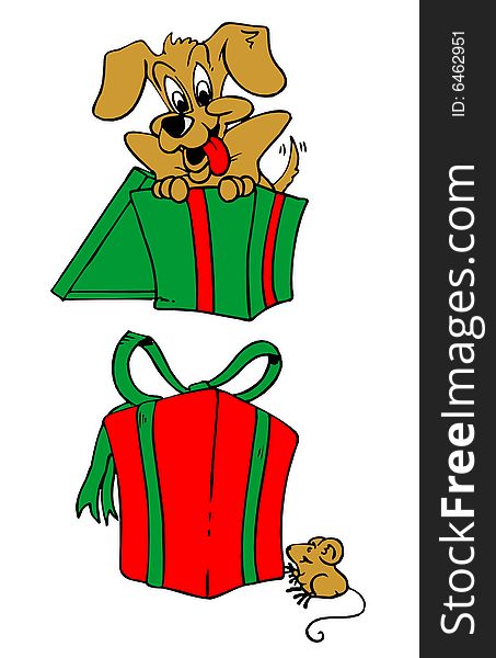 The Illustration of colorful wrapped xmas gift for your dog and mouse. The Illustration of colorful wrapped xmas gift for your dog and mouse.