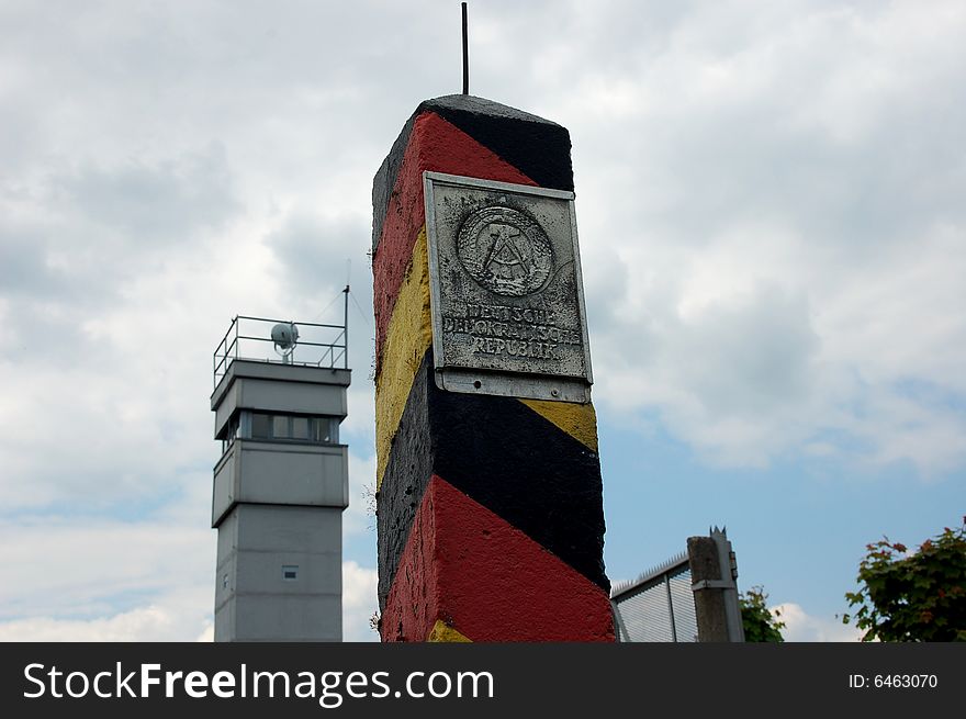 GDR Border Landmark and watchtower of the German Democratic Republic (GDR/DDR) in Schifflersgrund.