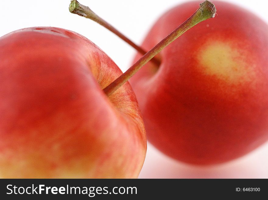 Two small red apples on white background. Two small red apples on white background