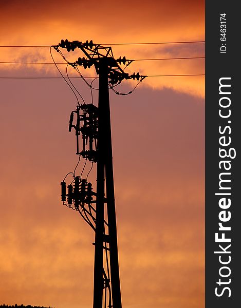 Power supply line in sunset environment