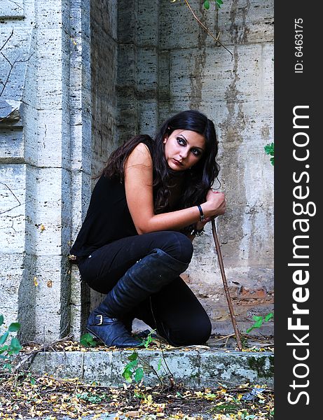 The thoughtful girl in a chapel. The thoughtful girl in a chapel