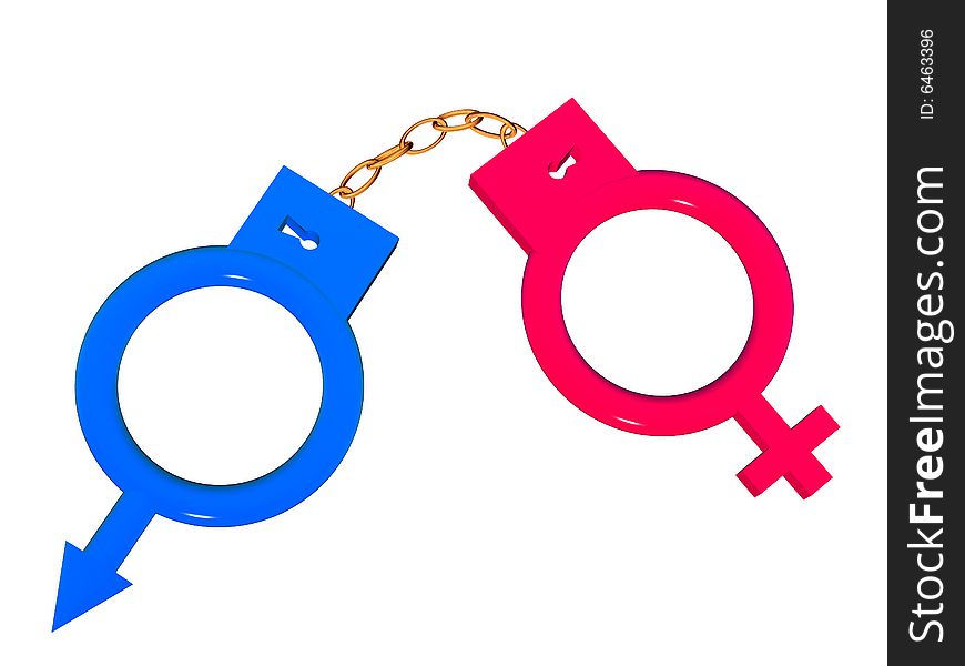 3D the image of man's and female symbols in the form of handcuffs.