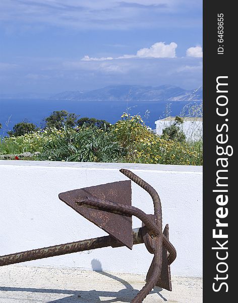 Rusty anchor by the Folegandros Island, Greece