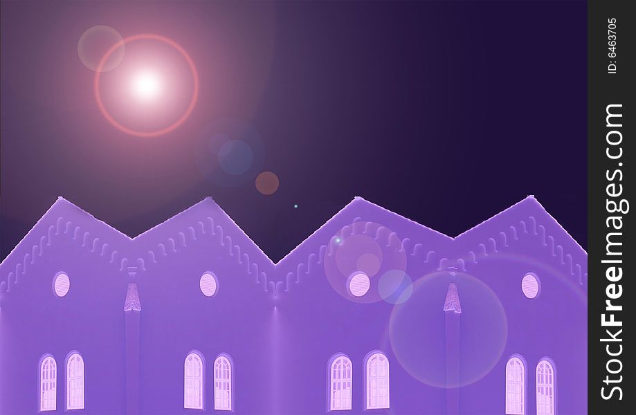 Four chapels in the purple light of night