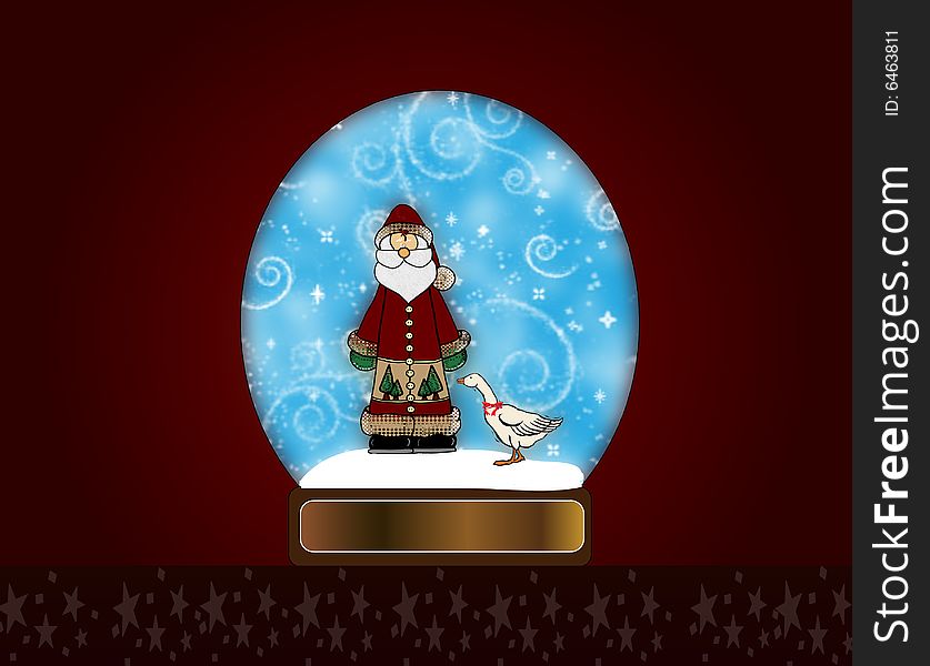 Snow Globe with a Folk Art Santa and white goose.