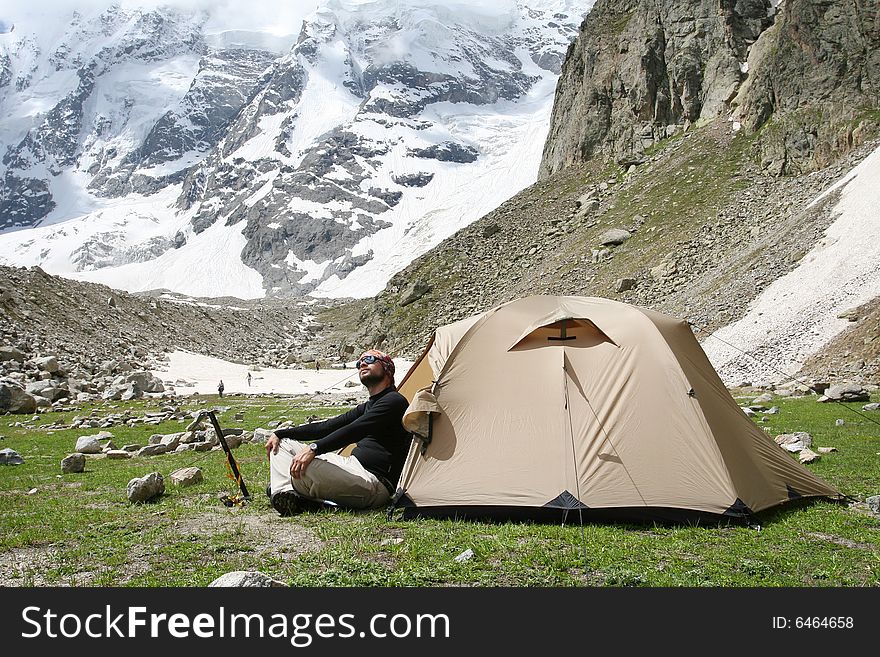 Tents in mountain, Caucasus mountain