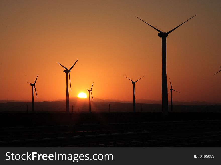 Wind powered generators array in Xinjiang, China