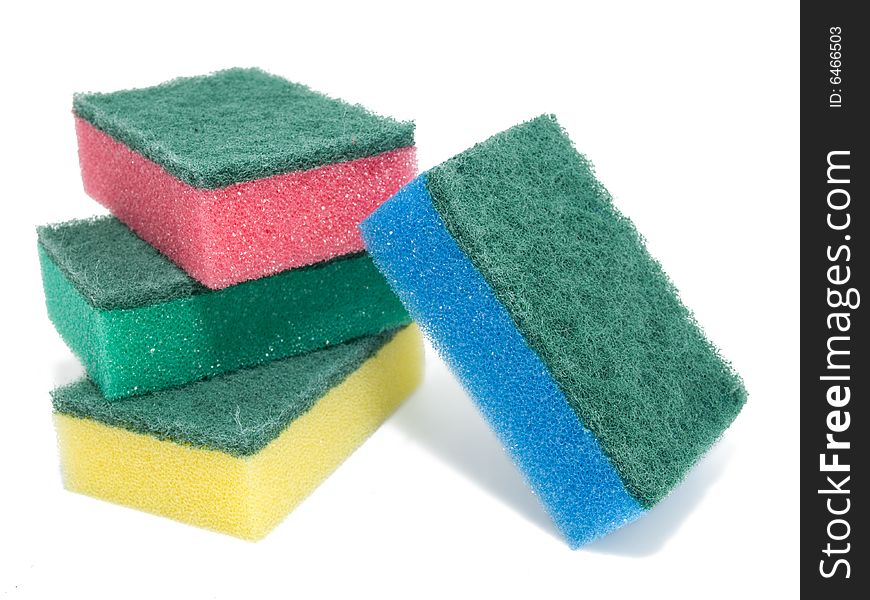 Heap of sponges isolated on white background