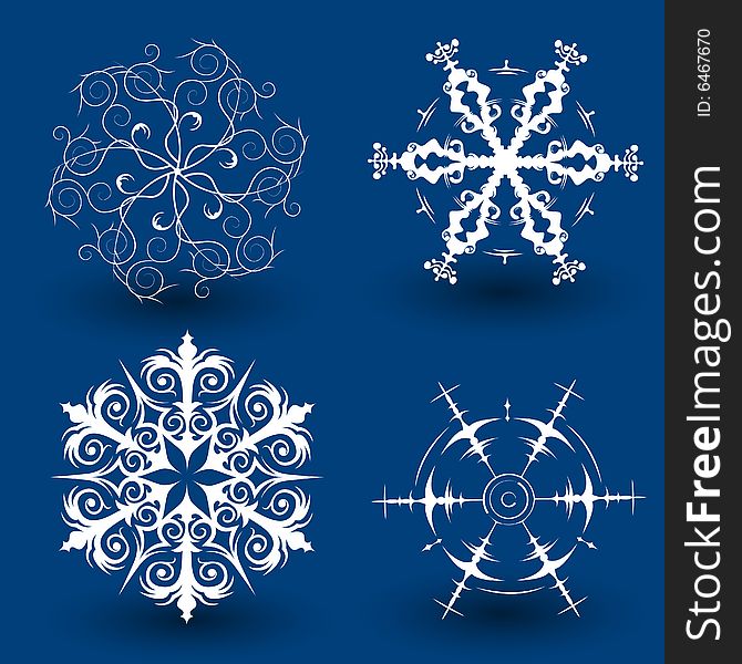 Set of 4 unique beautiful different snowflakes