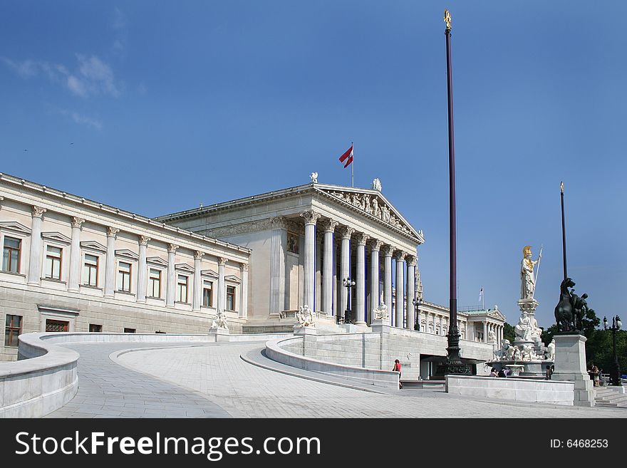 Austrian Parliament building with statue of Athena
