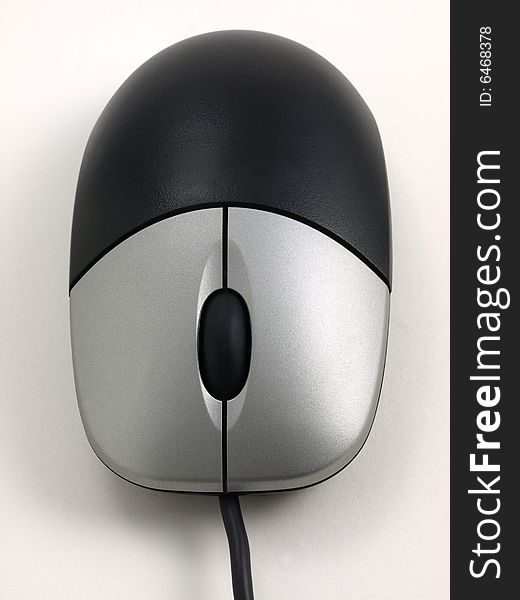 Black Computer Mouse with Silver Buttons top view. Black Computer Mouse with Silver Buttons top view