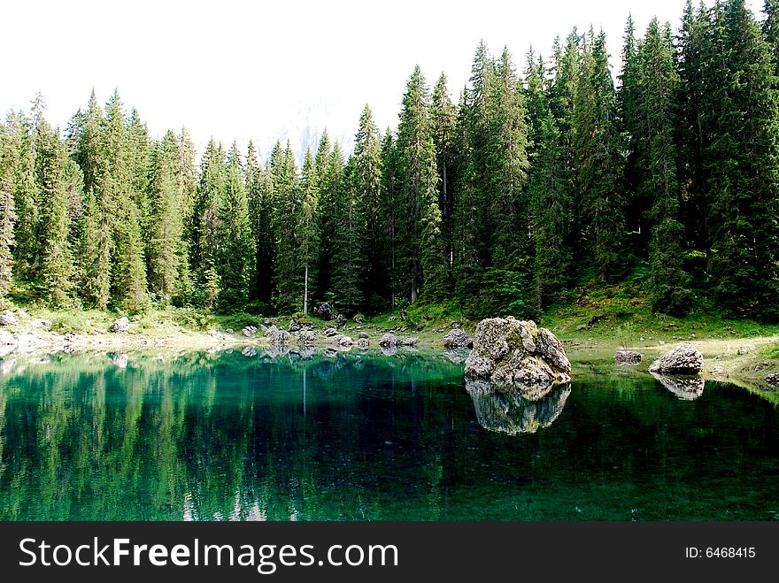 Italian mountain lake during the summer