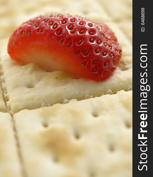 Strawberry half on Cracker perspective