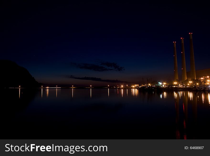 Night shot of the Dynergy power plant in Morro bay.