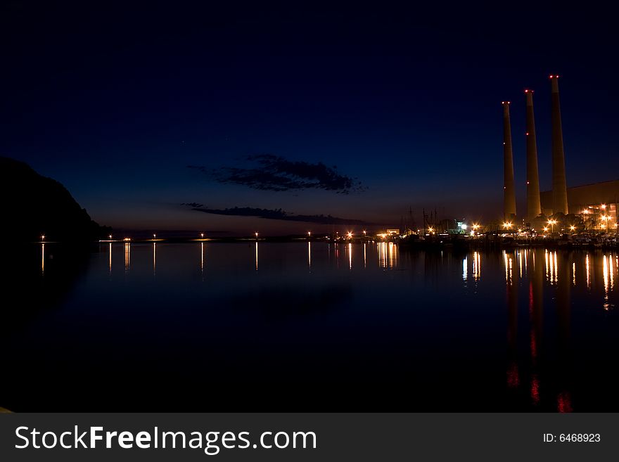Night shot of the Dynergy power plant in Morro bay.
