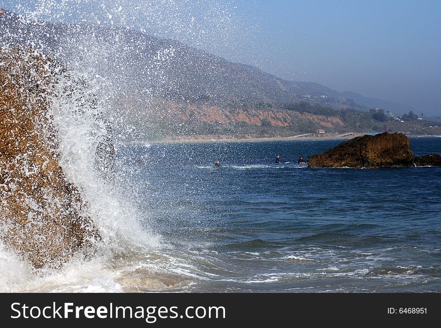 Wave splashing on the rocks