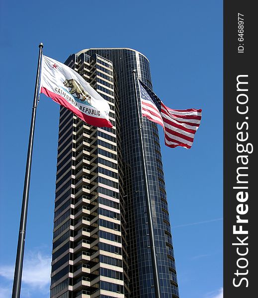 The flag of California and United States in San Diego downtown. The flag of California and United States in San Diego downtown.