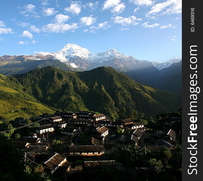 Ghandruk village with snow mountain background,Nepal