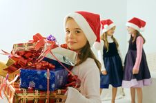 Three Little Girls With Christmas Presents Royalty Free Stock Photos Three Little Girls With Christmas Presents Royalty Free Stock Photos