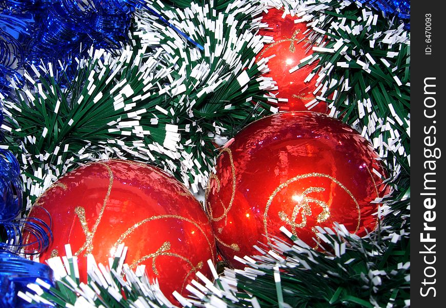 Christmas ornaments on a green background