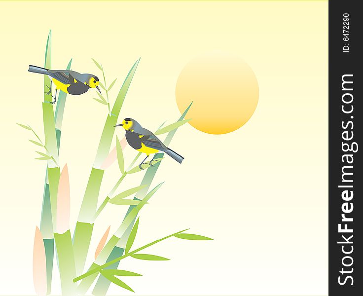 Vector illustration of singing bird on bamboo. Vector illustration of singing bird on bamboo.