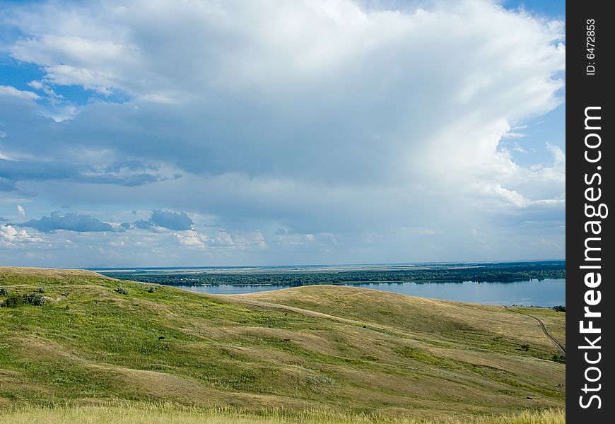 Typical russian rural landscape near river Volga