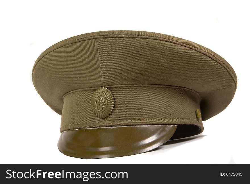 Green military cap on white ground