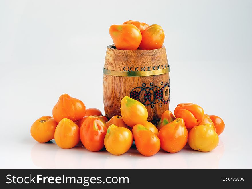 The big crop of orange tomatoes, fresh