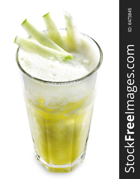 Fruit Healthy Cocktail from Pineapple, Lime and Apple Served with Sliced Apple. Isolated on White Background