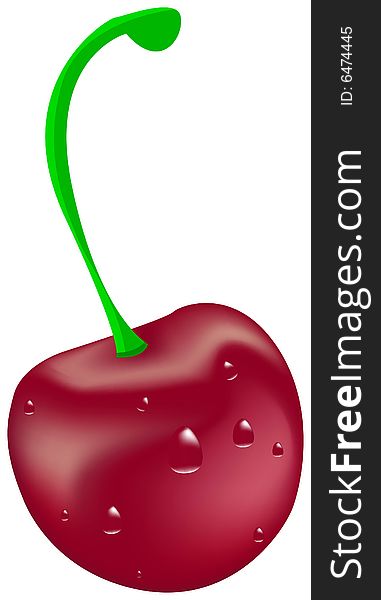 Cherry with water drops, vector illustration