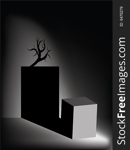 Dark spooky room, vector illustration