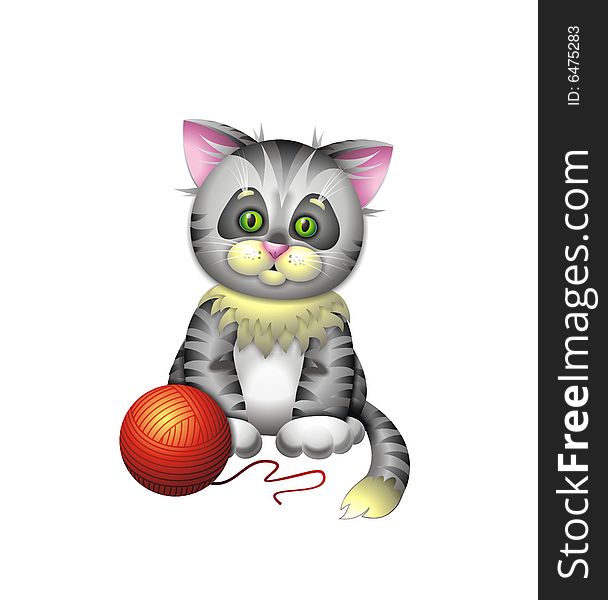 Cute grey green-eyed kitten with ball. Cute grey green-eyed kitten with ball