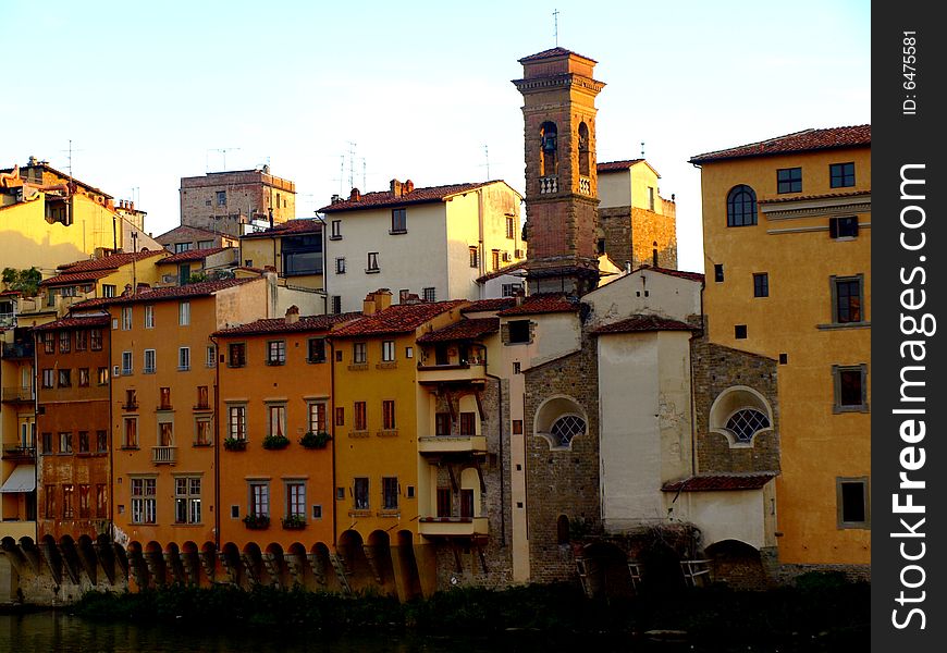 A typical shot of the buildings of the Arno left riverside. A typical shot of the buildings of the Arno left riverside