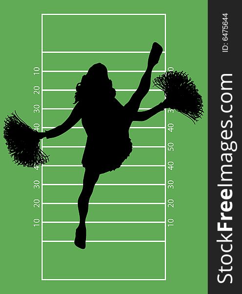 Silhouette of cheerleader on football field background. Silhouette of cheerleader on football field background