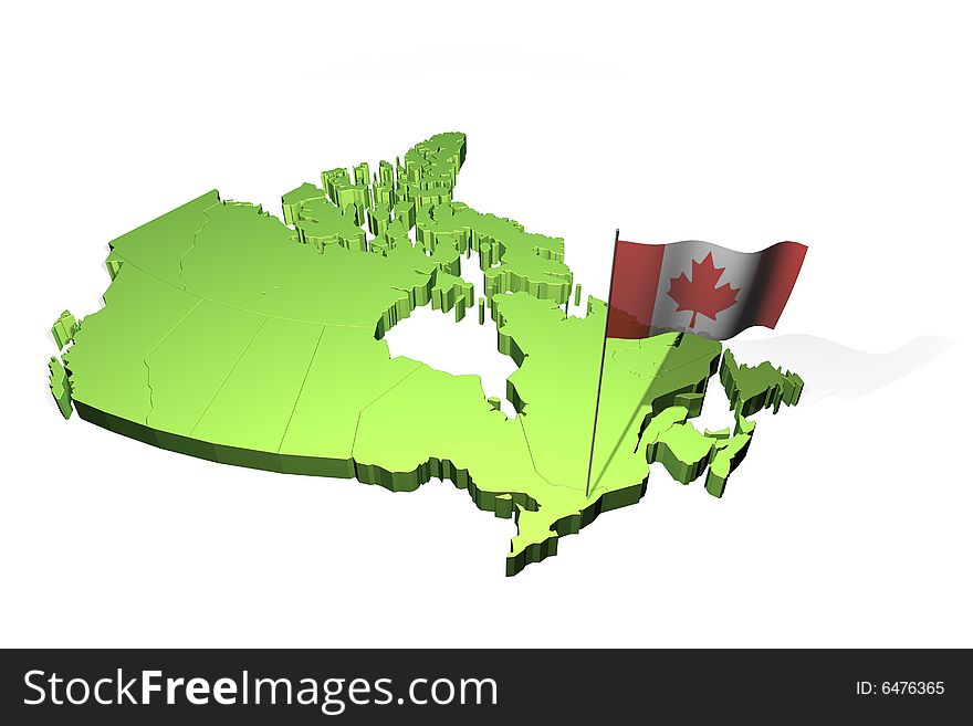 Canadian map with regional borders and national flag at the capital place. Canadian map with regional borders and national flag at the capital place