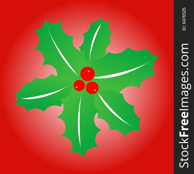 Simple green mistletoe on red background