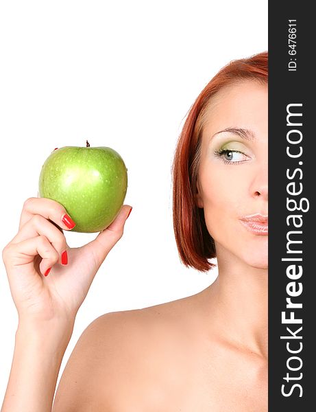 Healthy young girl with hresh green apple. Healthy young girl with hresh green apple