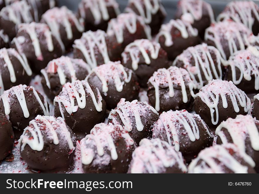 Yummy hand-made sweet treats topped with candy cane dust. Yummy hand-made sweet treats topped with candy cane dust.