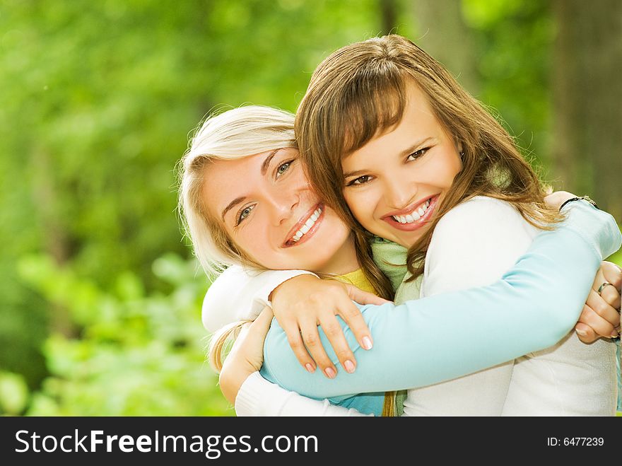 Two beautiful young women outdoors