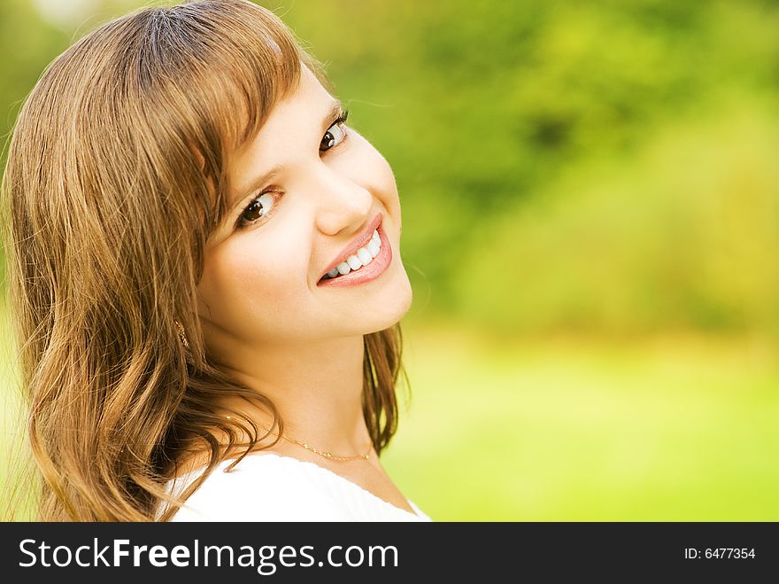 Beautiful romantic brunette close-up portrait