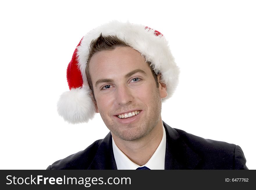 Smart businessman  with santacap on an isolated white background