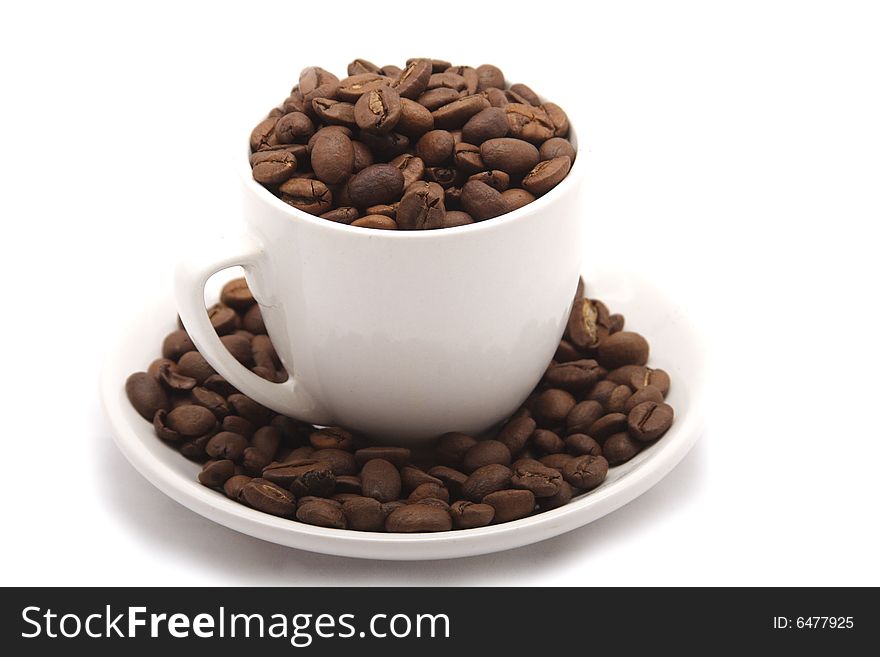 Blanching coffee cup with grain coffee